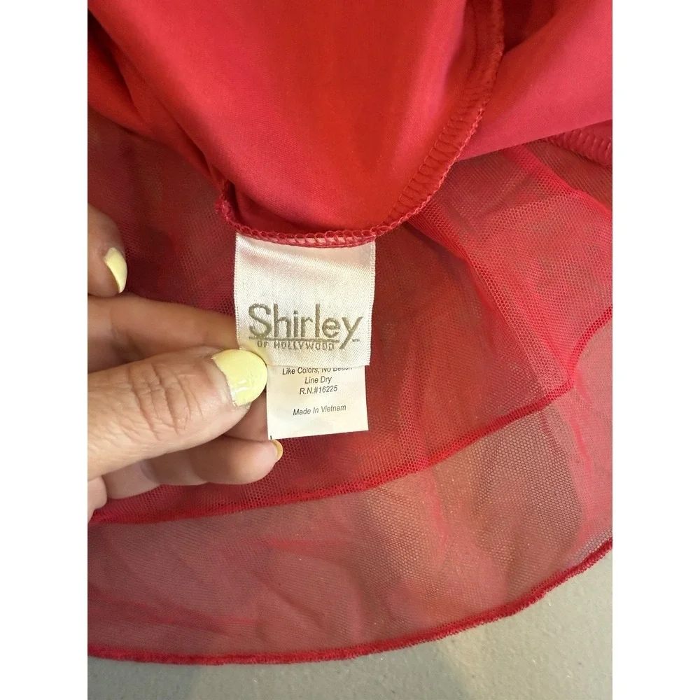 Vintage 90s Shirley Hollywood Satin‎ Lace Mini Cami Slip Dress Size M Red Sheer
